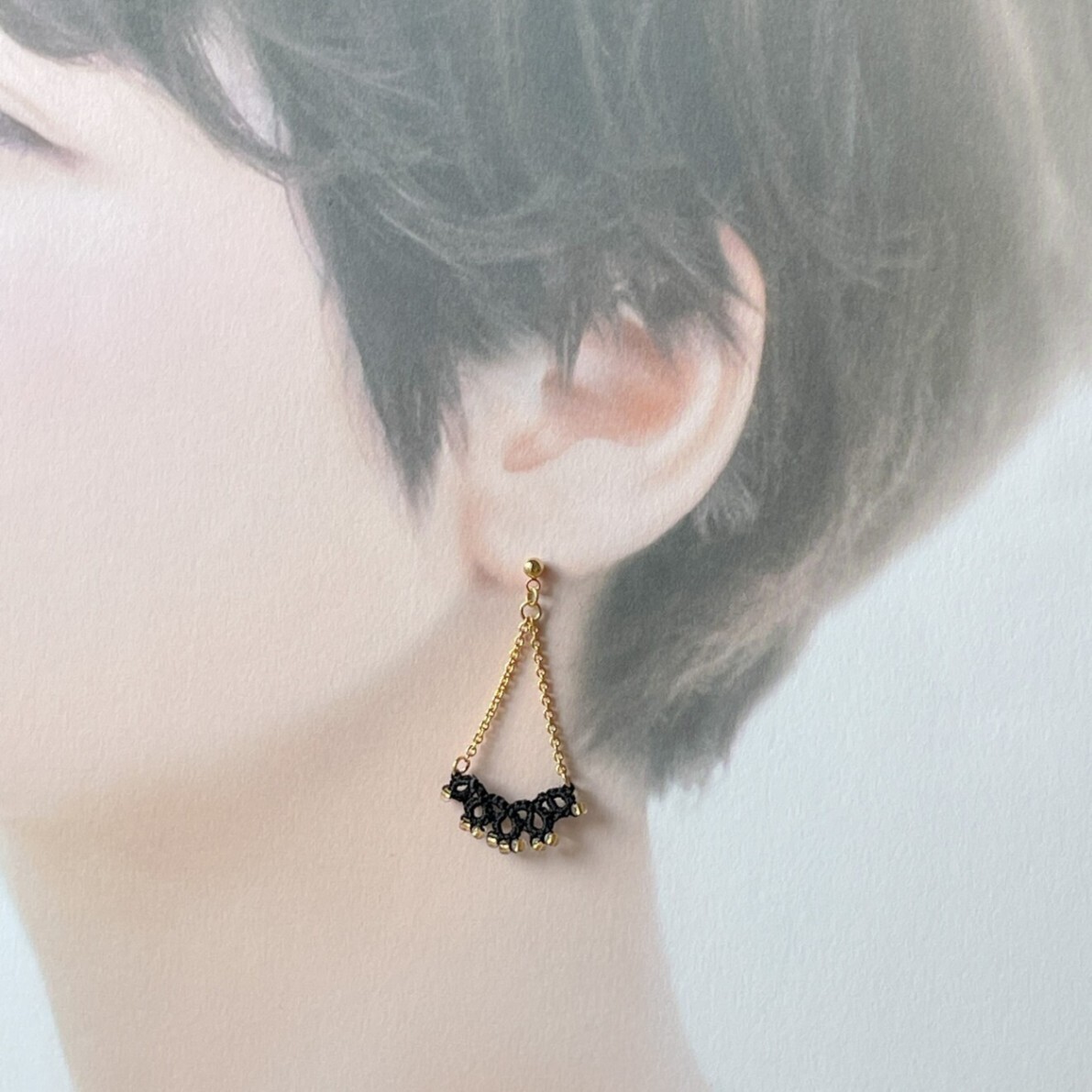 【ハンドメイド】月夜のゆらめき〜タティングレースの耳飾り〜