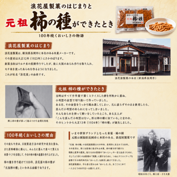 浪花屋製菓 元祖柿の種 国産もち米 新潟 長岡 米菓 144g 個包装 6P