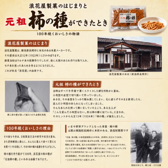 浪花屋製菓 元祖柿の種 国産もち米 新潟 長岡 米菓 144g 個包装 6P