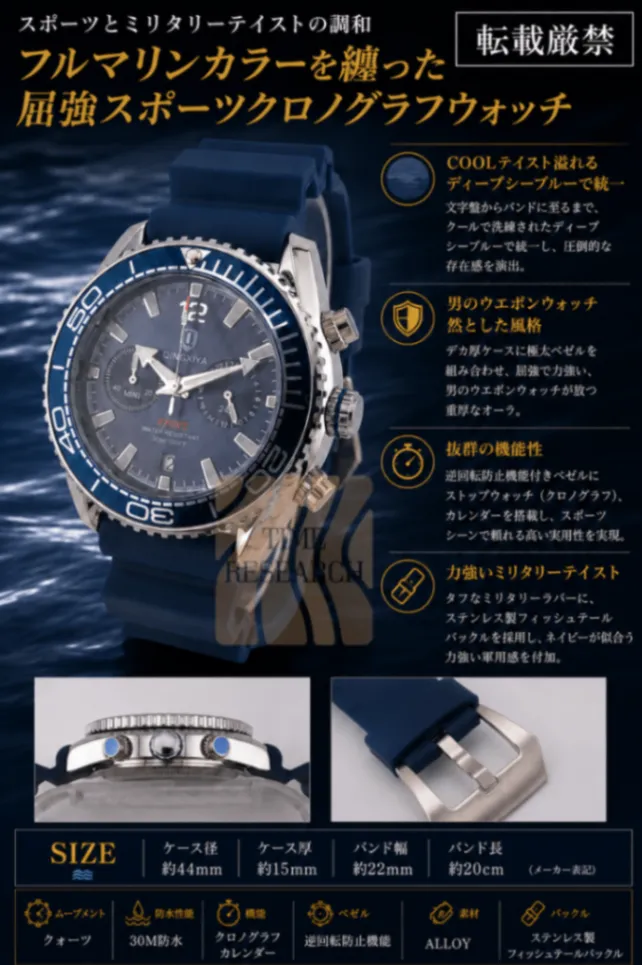 【ミリタリー要素を内包した屈強スポーツウォッチ/新品】クロノグラフ ラバー①