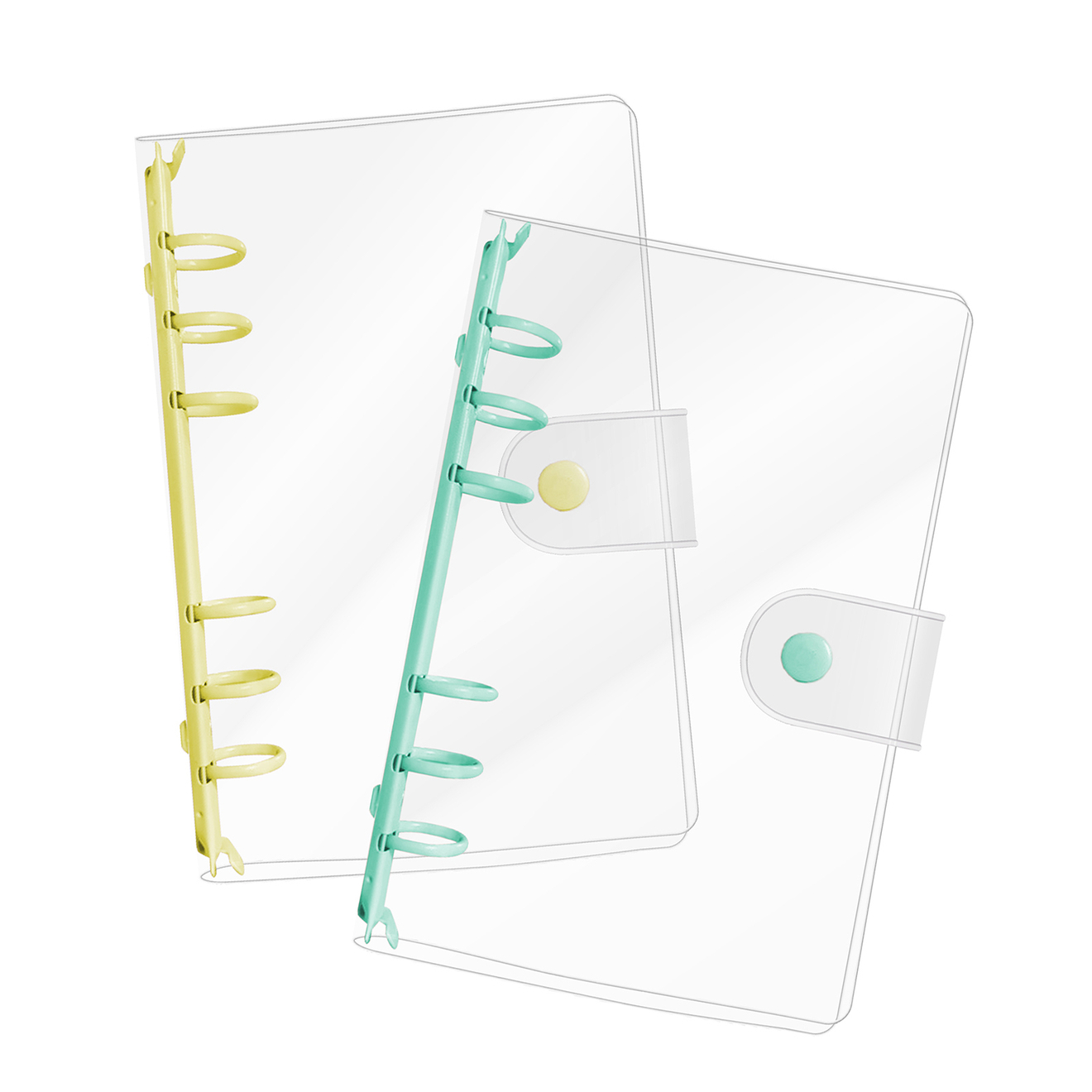 システム手帳 シール帳 カバー A6 バインダー 6穴 クリア ボタン付き 【イエロー&グリーン】
