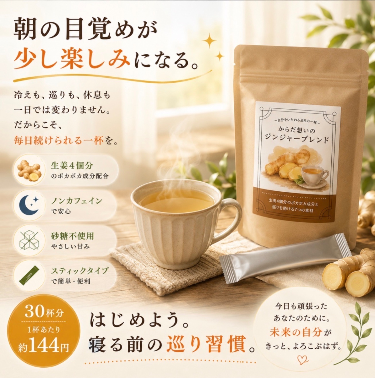 からだ想いのジンジャーブレンド
〜自分をいたわる、巡りの一杯〜