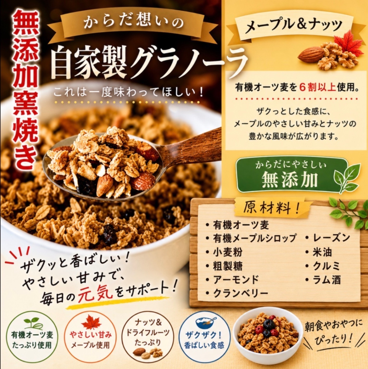 からだ想いの窯焼きグラノーラ　全種類セット（５種類）合計1200g