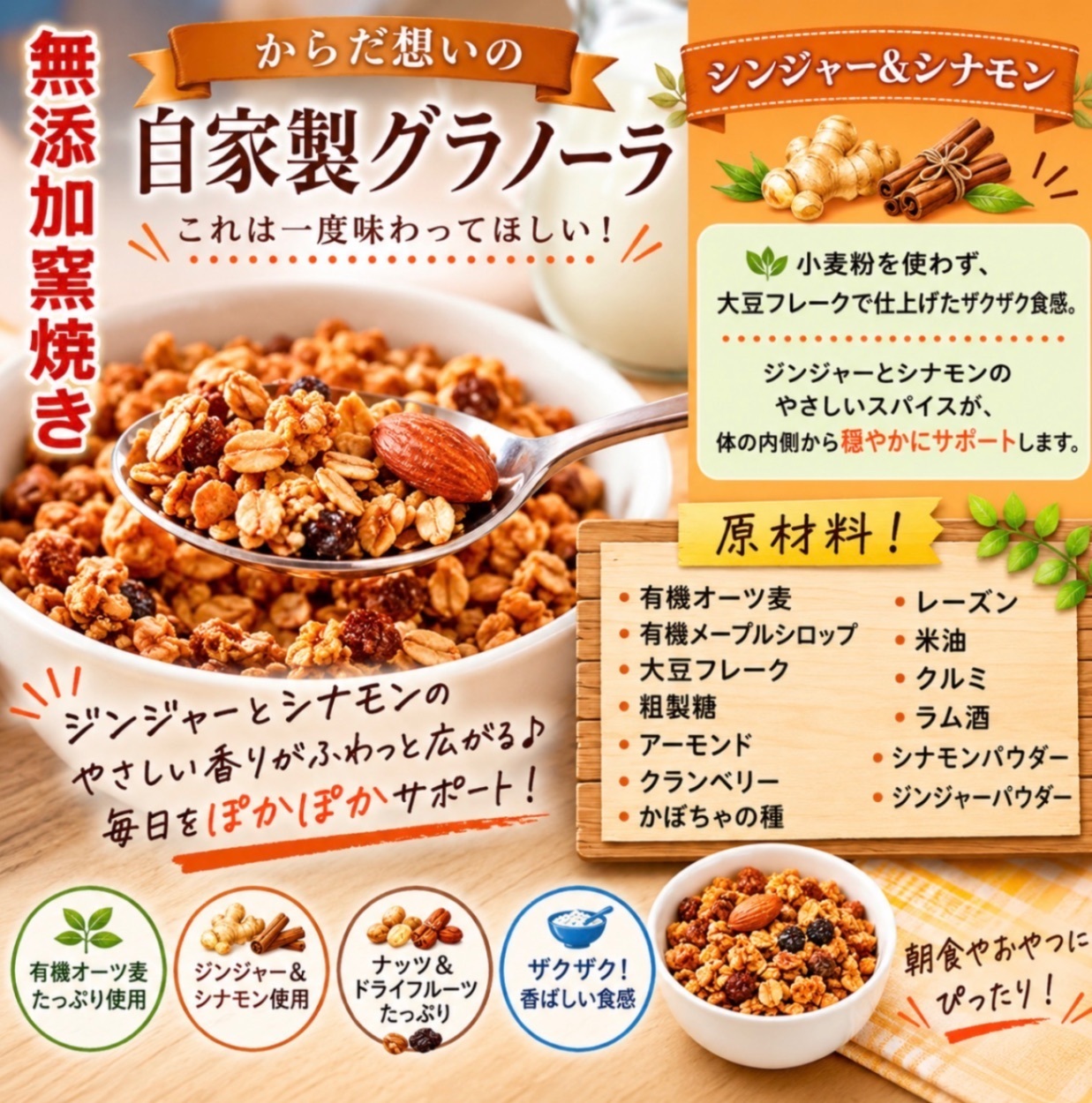 からだ想いの窯焼きグラノーラ　メープル・ジンジャー　２種セット