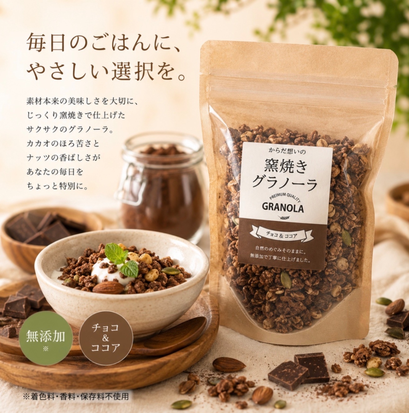 【行楽アイテム】からだ想いの窯焼きグラノーラ　メープル➕チョコ➕ジンジャー　各250g