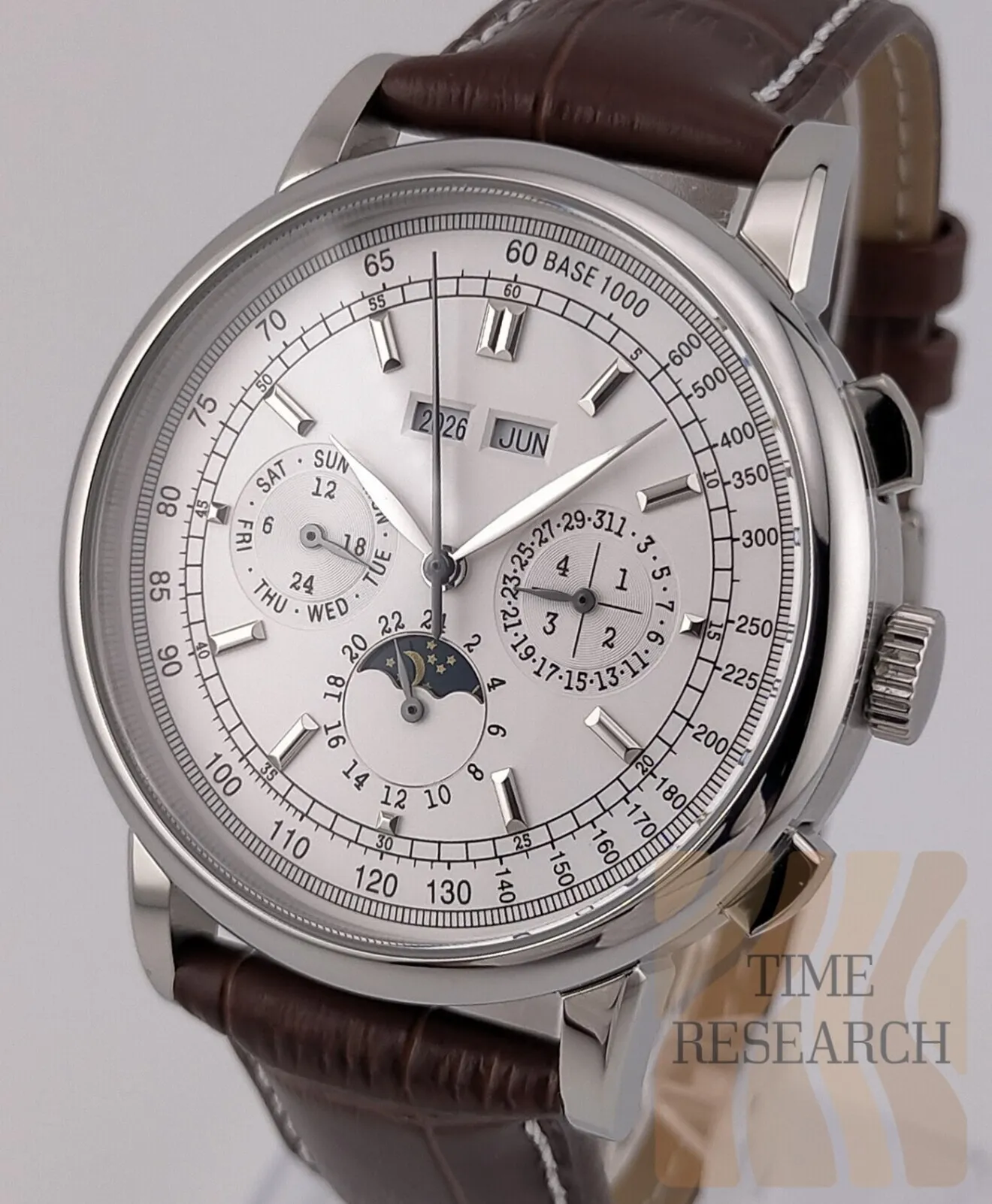 機械式複雑多機能を堪能【シーガル搭載/新品】裏スケ ４カレンダー 316L ①