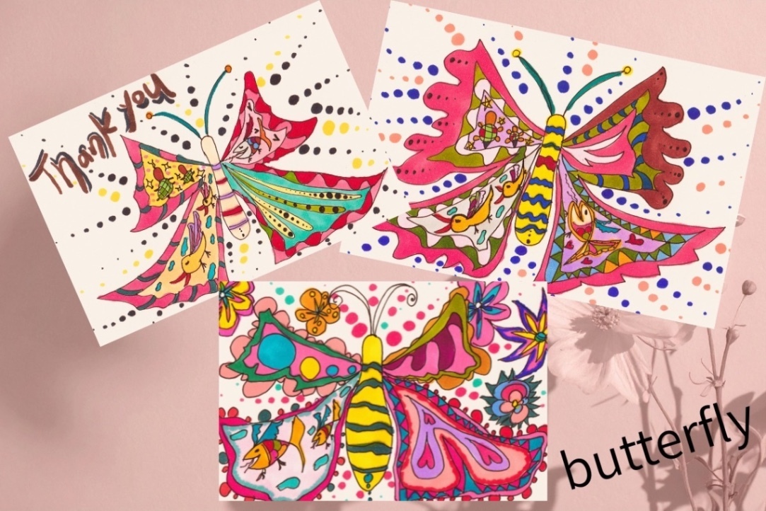 ポストカード3枚セット「Happy Butterfly」｜カラフル蝶々イラスト