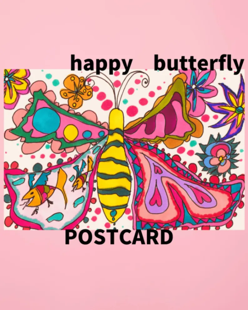 ポストカード3枚セット「Happy Butterfly」｜カラフル蝶々イラスト