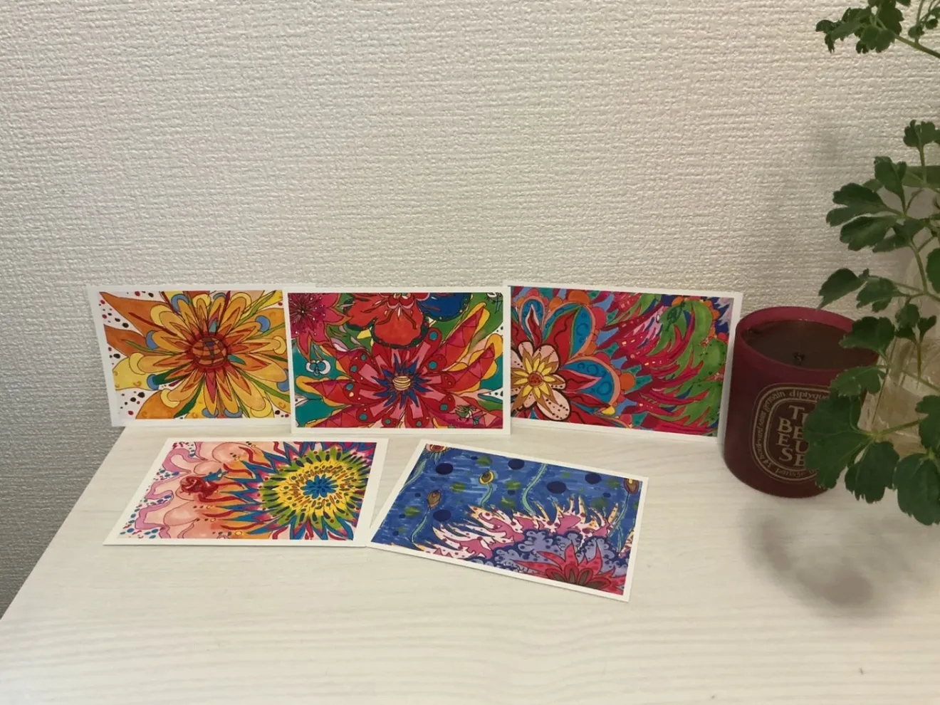 ポストカード5枚セット「Happy Flower」｜カラフル花柄イラスト