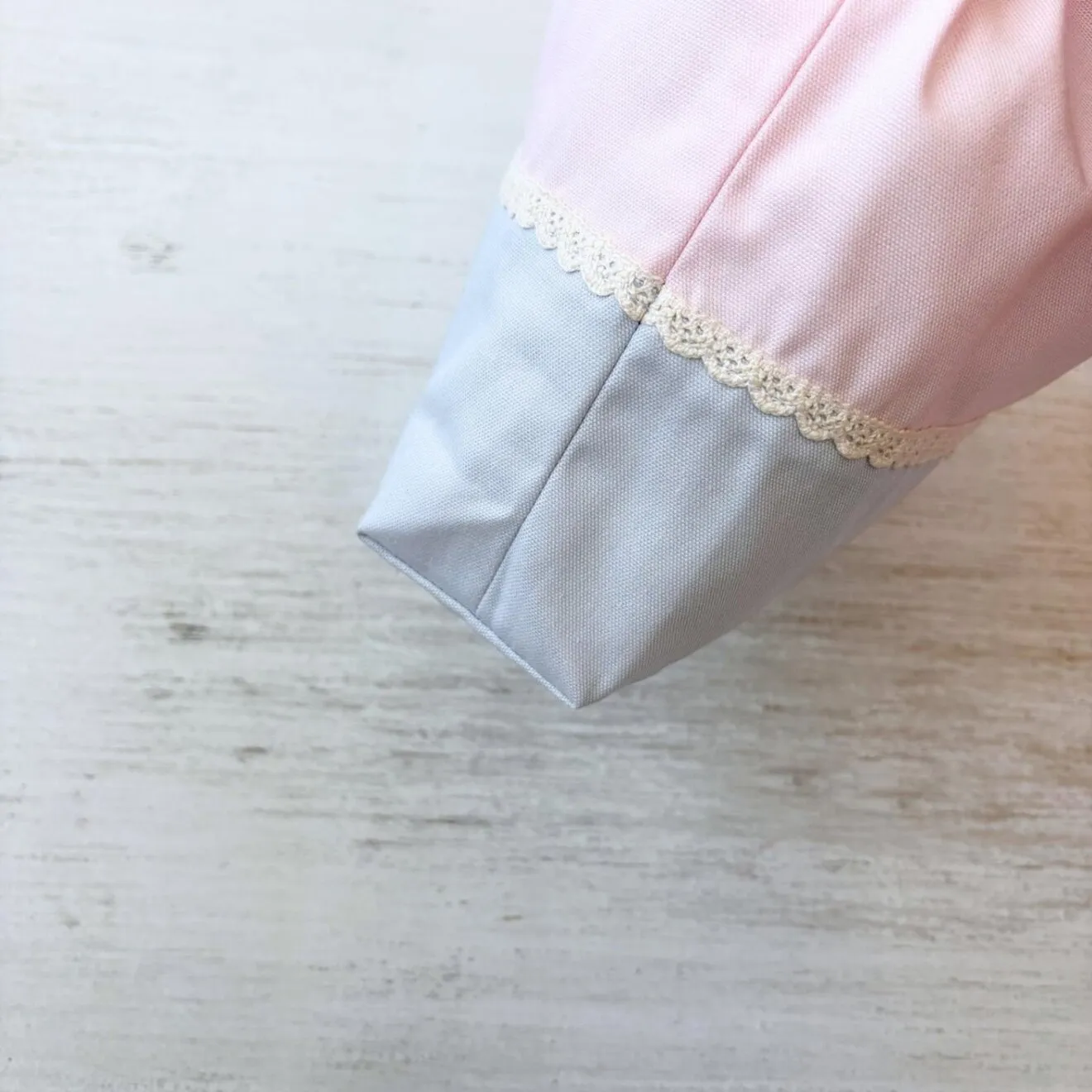 持ち手付き巾着（M・L・LL）｜ペールピンク＆スカイグレイ｜国産紀州オックスのお道具袋・体操服袋