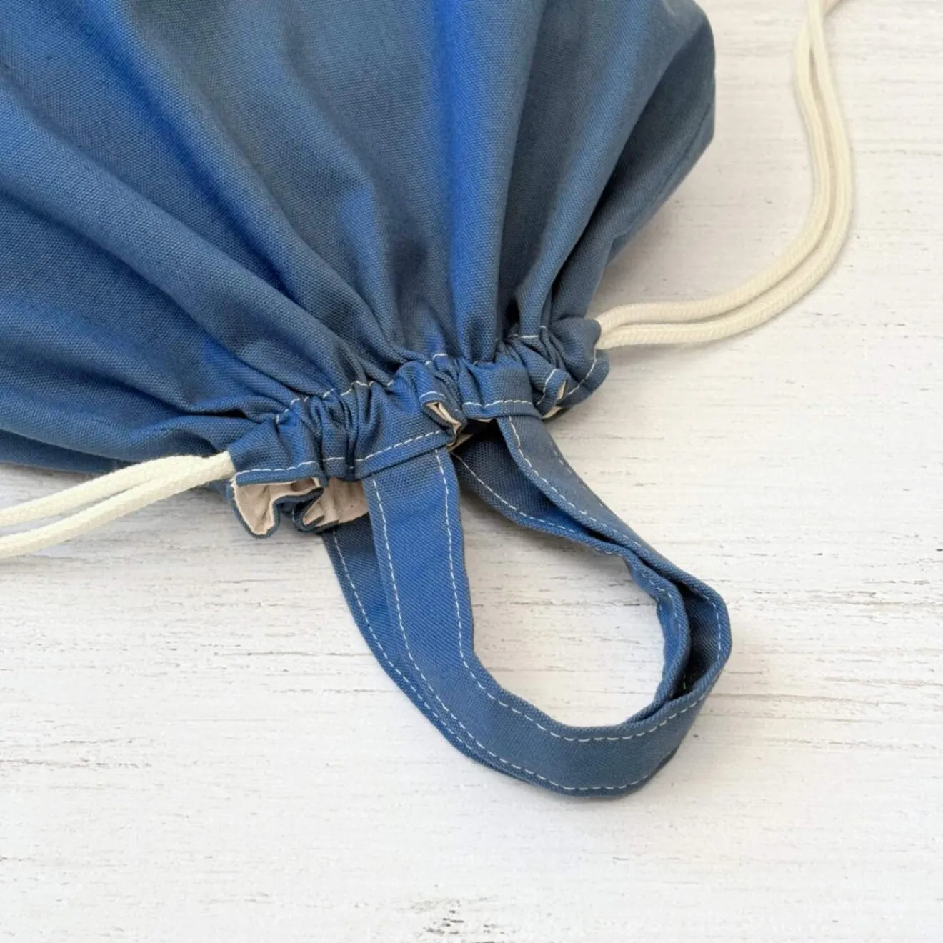 持ち手付き巾着Ｌサイズ｜ネイビー＆ブラック｜国産紀州オックスのお着替え袋　体操服入れ