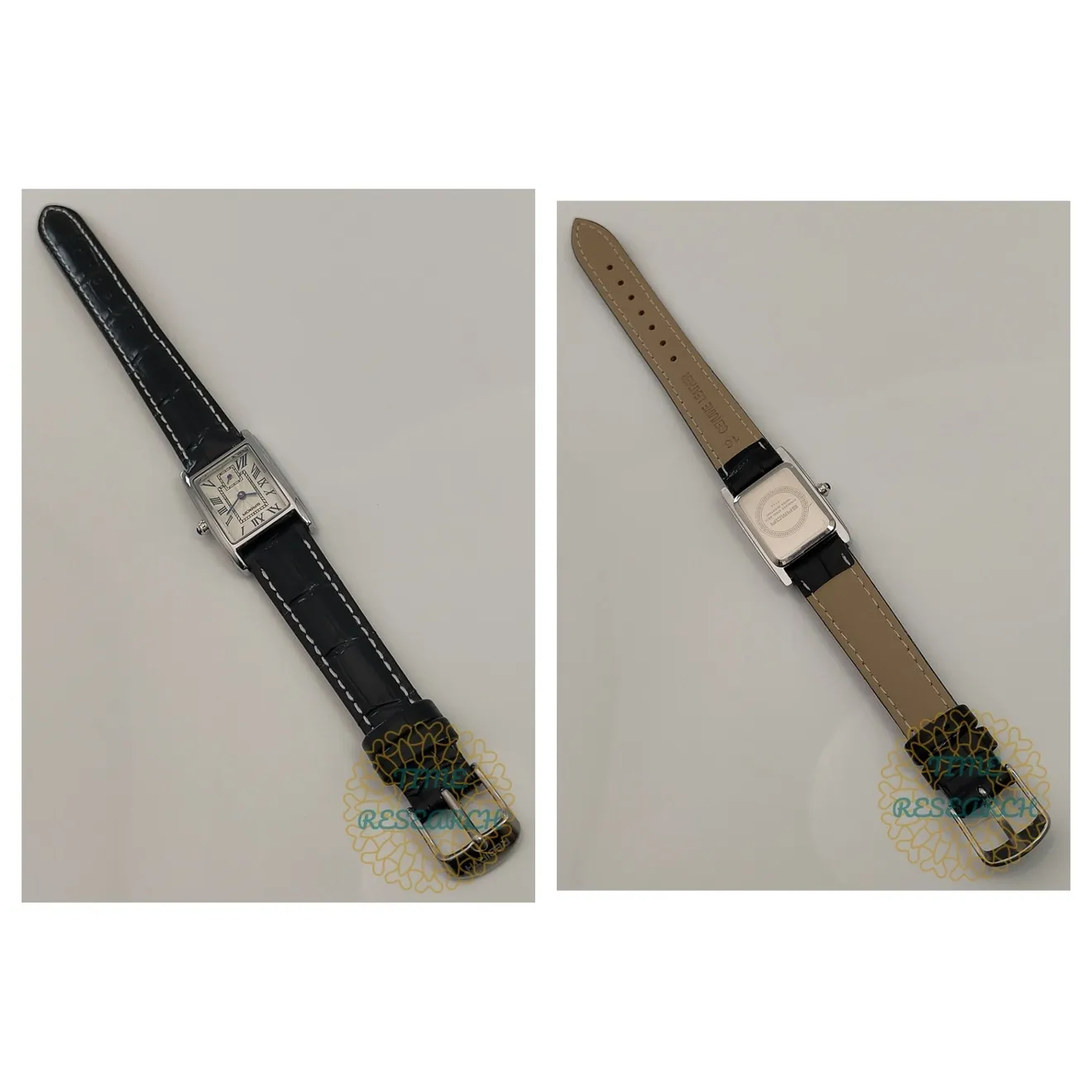 【大人の女性に映える洗練されたレクタングルウォッチ/新品】スモールセコンド 黒革