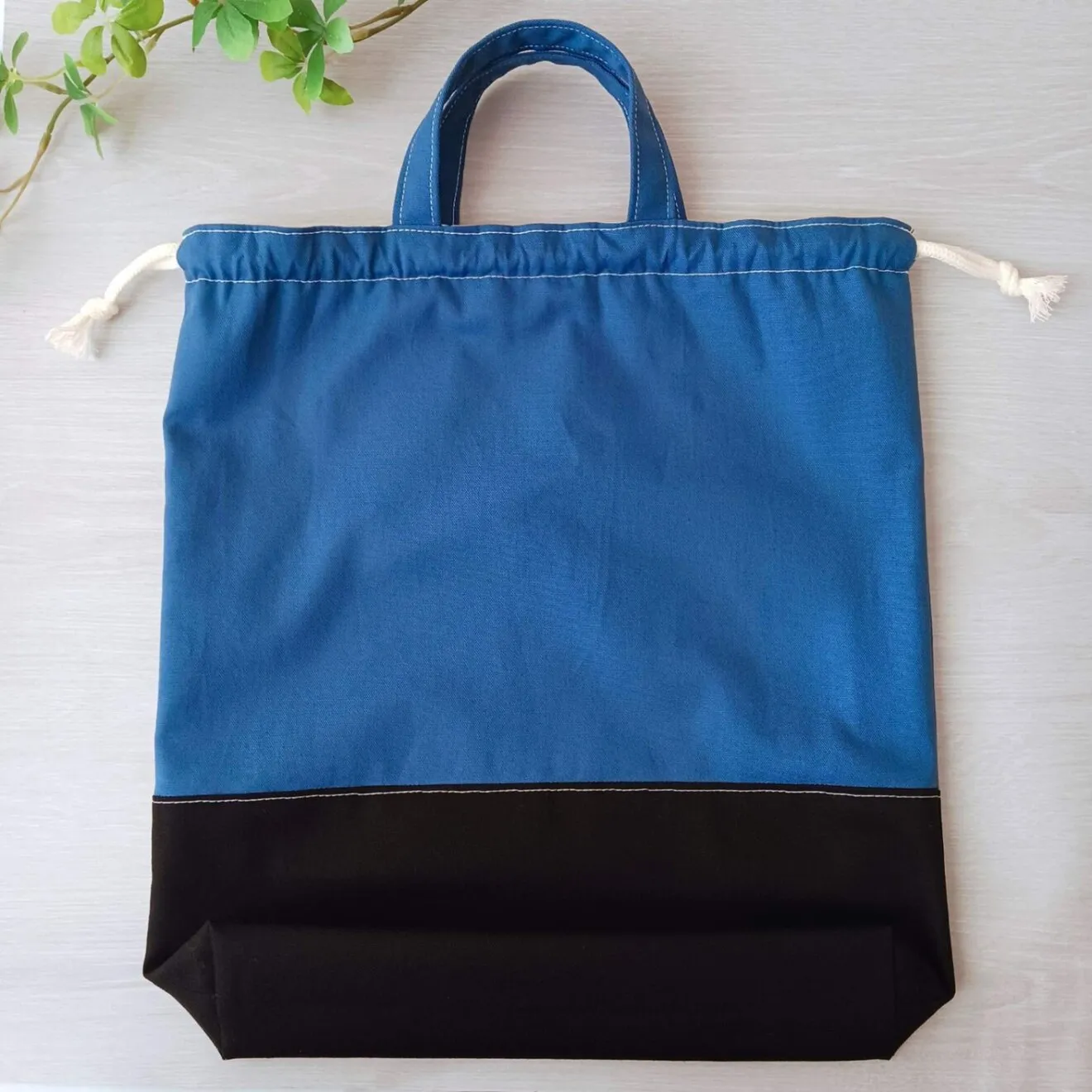 持ち手付き巾着ＬＬサイズ｜ネイビー＆ブラック｜国産紀州オックスのお着替え袋　体操服入れ