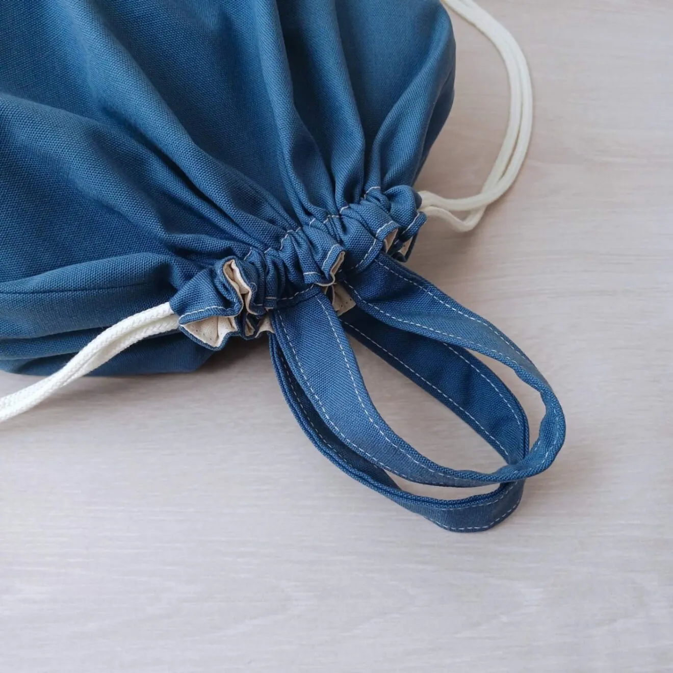 持ち手付き巾着ＬＬサイズ｜ネイビー＆ブラック｜国産紀州オックスのお着替え袋　体操服入れ