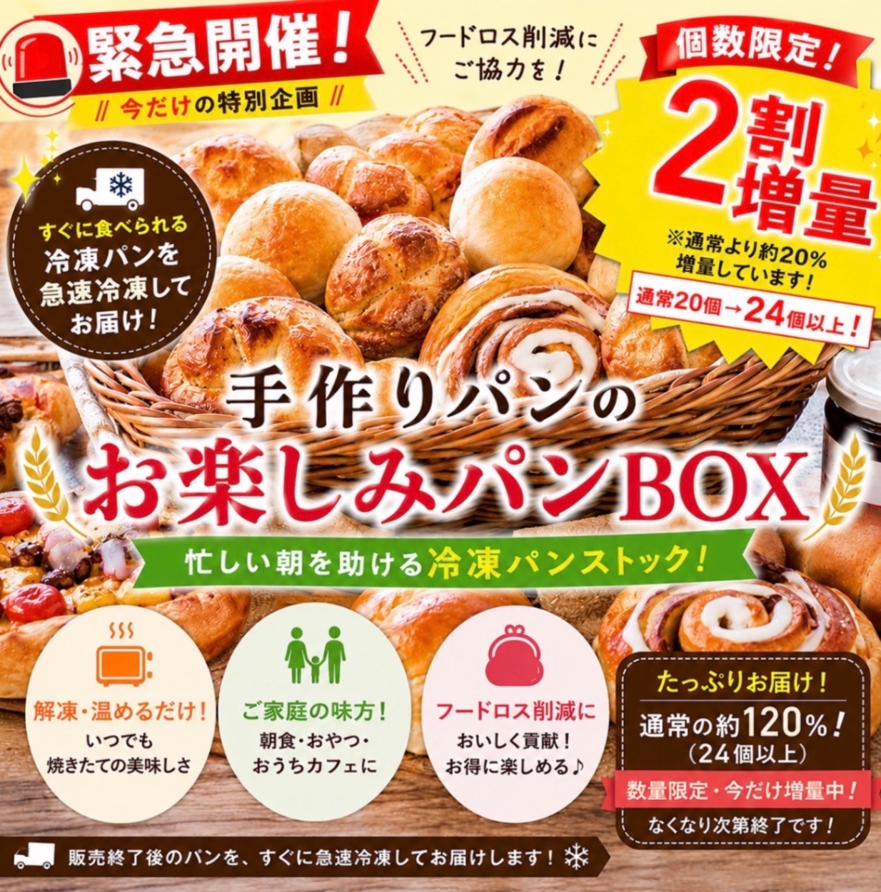 【緊急開催】手作りパンのロスパン詰め合わせセット　フードロス対策商品　２割増量
