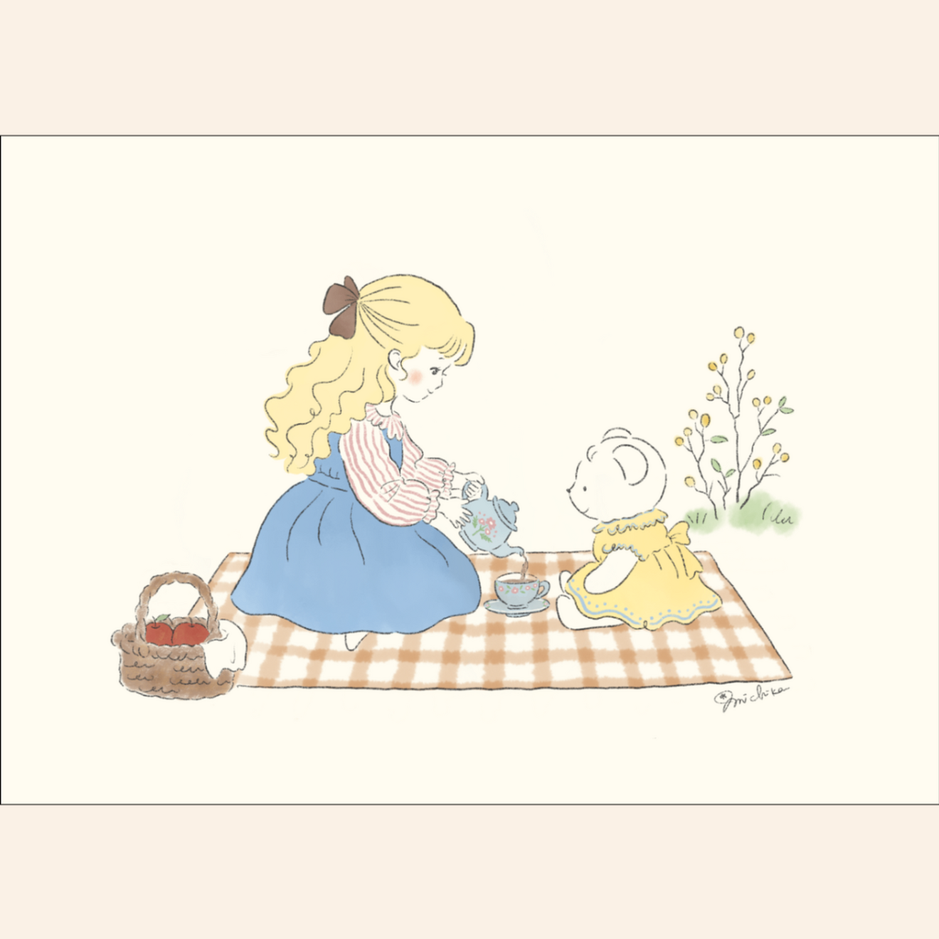 A5 インテリアポスター「お茶会ピクニック」｜北欧 ナチュラル 絵本イラスト 壁掛けアート