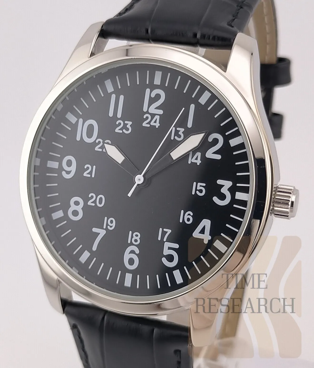 【日常に溶け込む万能アビエイター/新品】24時間表示ミリタリーダイヤル 黒レザー