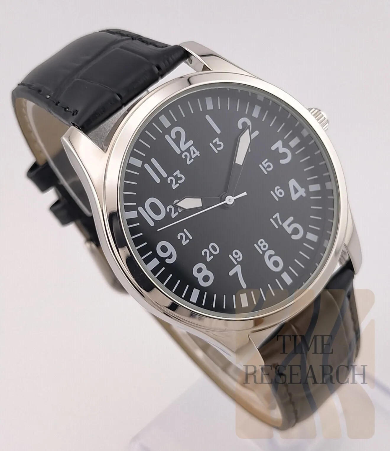 【日常に溶け込む万能アビエイター/新品】24時間表示ミリタリーダイヤル 黒レザー