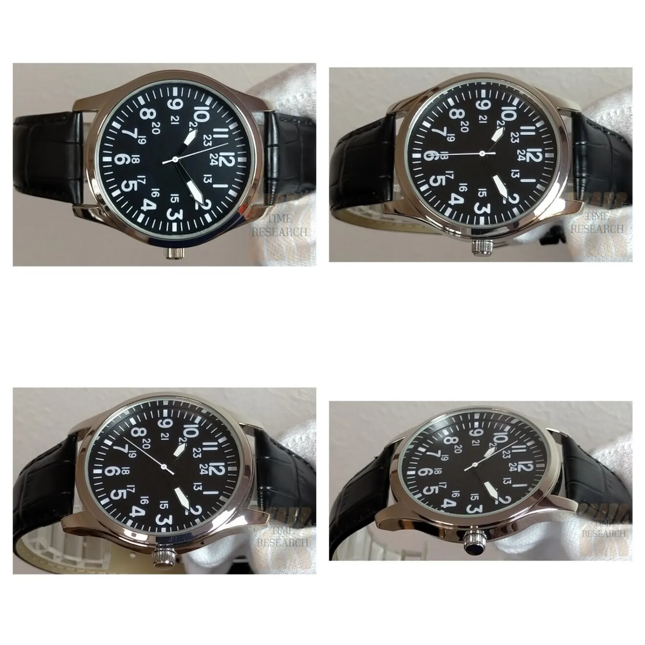 【日常に溶け込む万能アビエイター/新品】24時間表示ミリタリーダイヤル 黒レザー