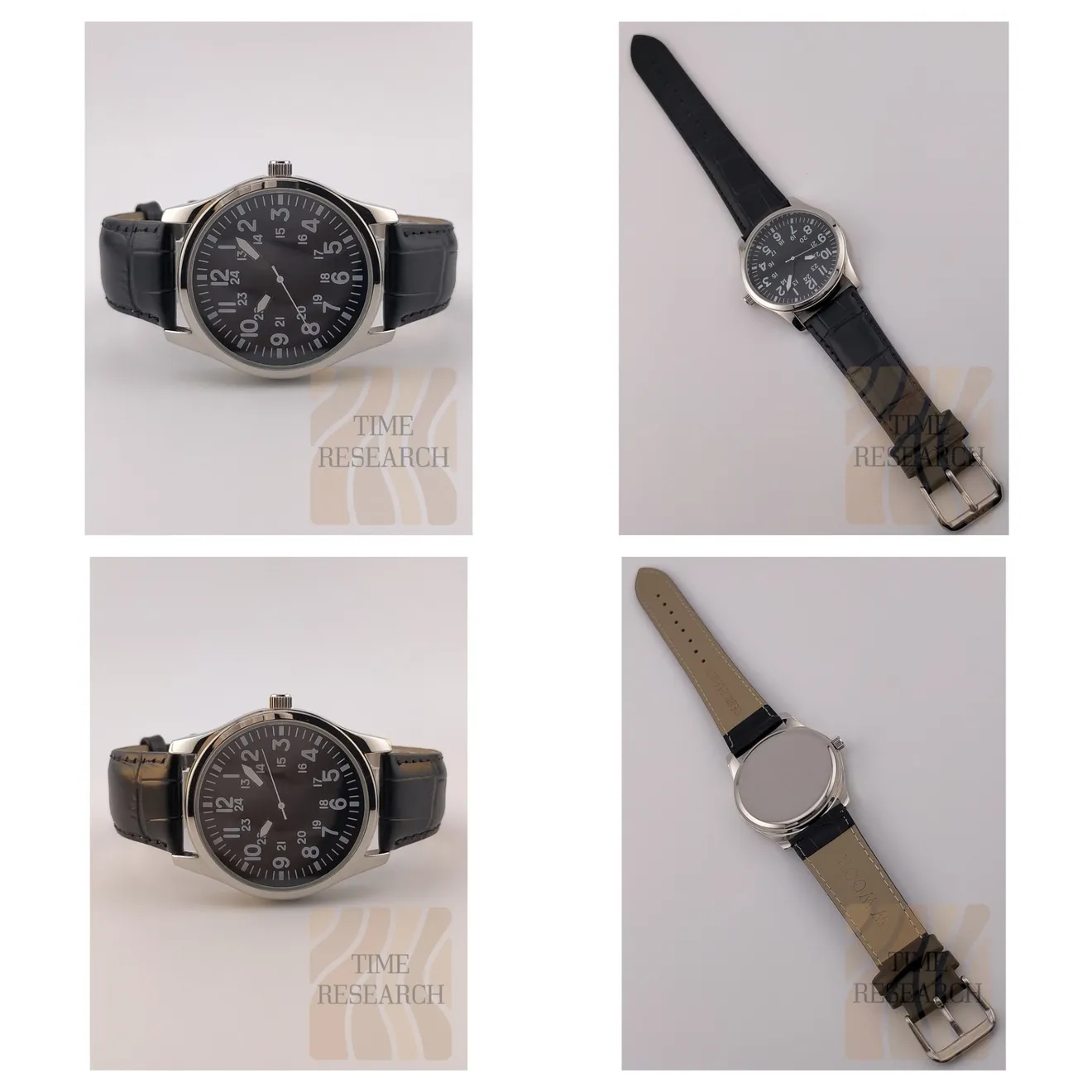 【日常に溶け込む万能アビエイター/新品】24時間表示ミリタリーダイヤル 黒レザー
