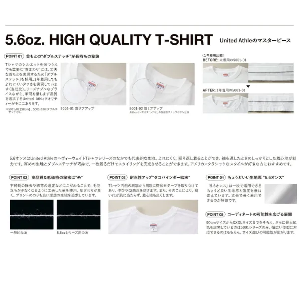 ⭐️５枚以上購入で5％OFF！⭐️究極のベーシック 5.6オンス ハイクオリティTシャツ！