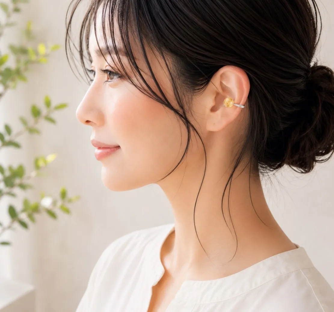  オープン記念　7月誕生石 ハニーシトリン 艶々天然石　イヤーカフ 14kgf 選べる2色　ギフト