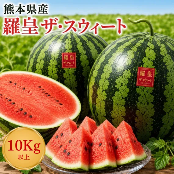 【熊本県産】羅皇ザ・スウィート 大玉スイカ 約10kg  大玉  夏の贅沢フルーツ
