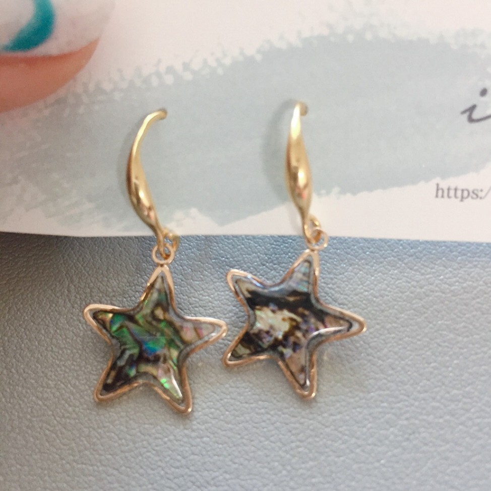 リベ限定価格❗️ 14kgf アバロンシェル お星様ピアス ぷっくりピアス