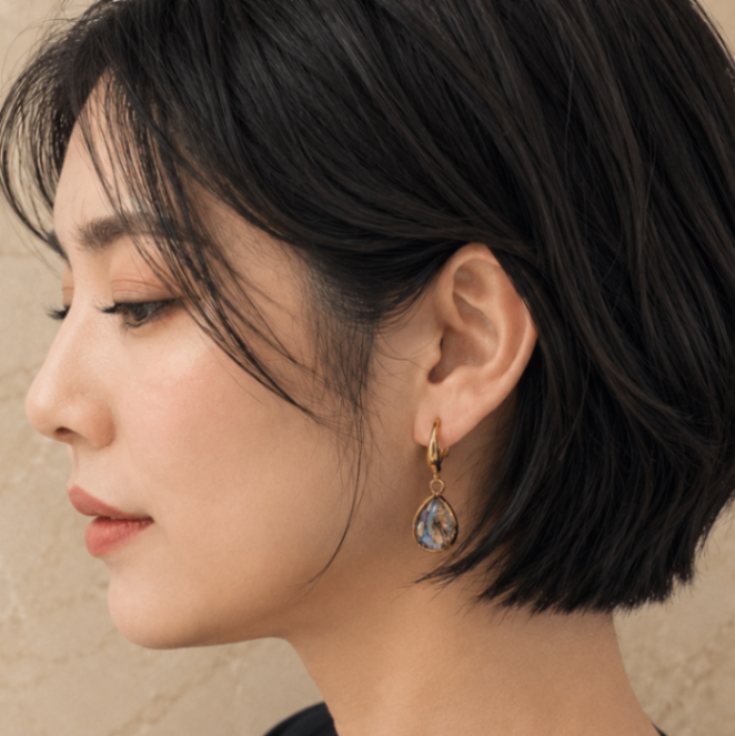 海のオパール 14kgf ぷっくりアバロンシェルピアス 大人の夏アクセサリー イヤリング対応