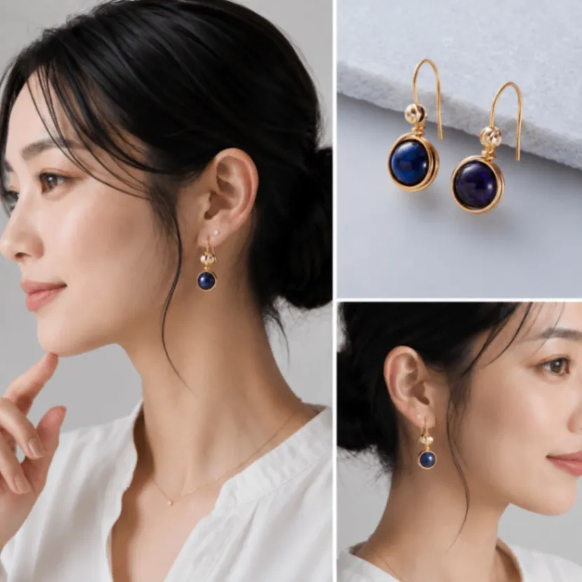 神秘的なパープルタイガーアイ×14kgf 一粒ピアス 大人の天然石アクセサリー ご褒美