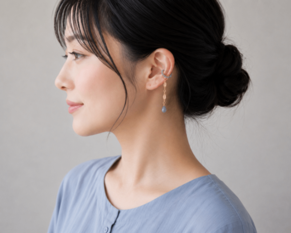 数量限定 希少石 ブルーサファイア スリーウェイ イヤーカフ ペンダントにも 14kgf