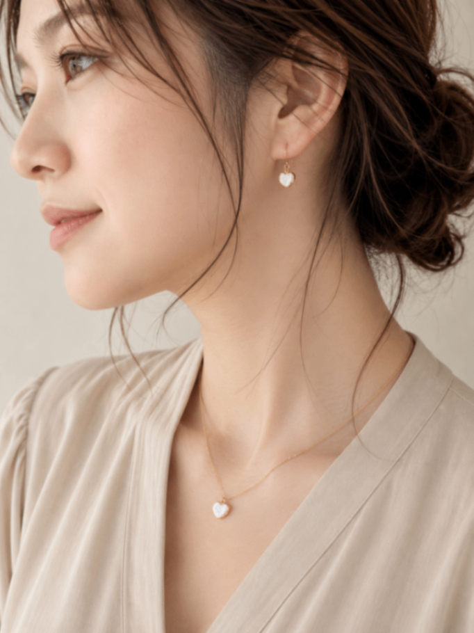 服袋 14kgf ハートバロックパール ネックレス＆ピアスセット 天然パール