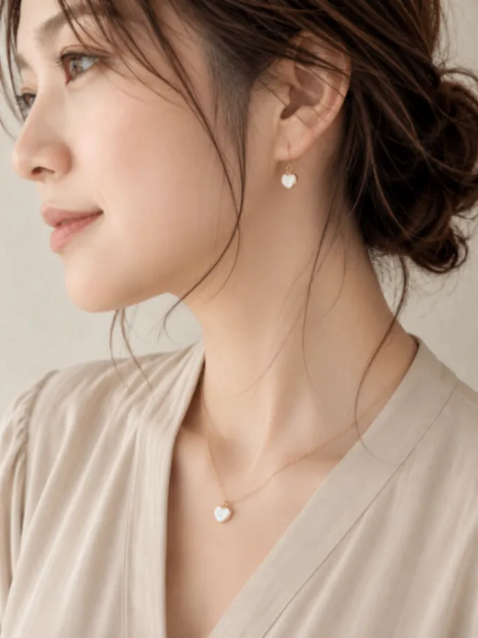 服袋 14kgf ハートバロックパール ネックレス＆ピアスセット 天然パール