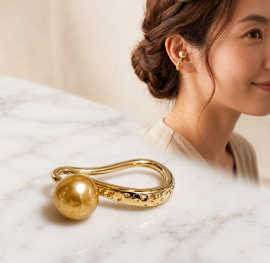 色違いでたのしむ 2個セットのパールイヤーカフ 14kgf ブラウン淡水パール 金銀 上品 ギフト