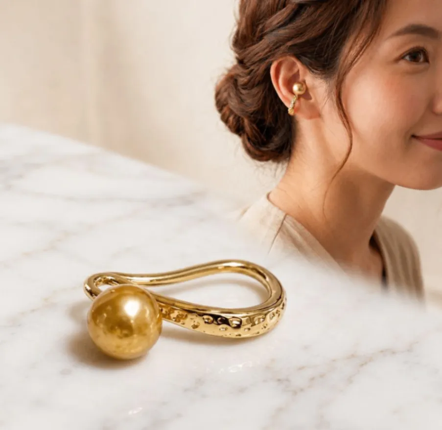 色違いでたのしむ 2個セットのパールイヤーカフ 14kgf ブラウン淡水パール 金銀 上品 ギフト