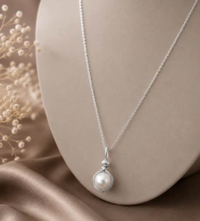 silver filled 涼しげ一粒貝パール 愛されネックレス ギフトにも 夏限定作品