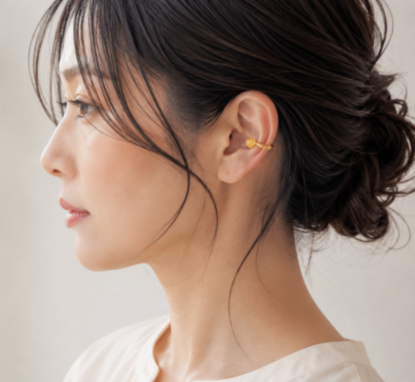 7月誕生石 ハニーシトリン 艶々天然石イヤーカフ 14kgf 選べる2色