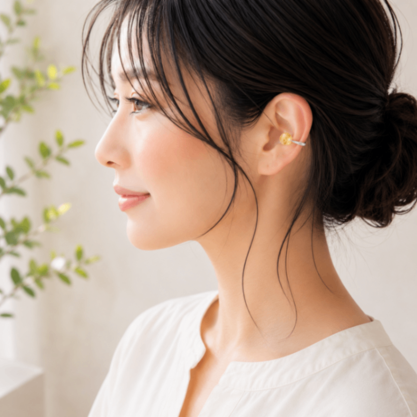 7月誕生石 ハニーシトリン 艶々天然石イヤーカフ 14kgf 選べる2色