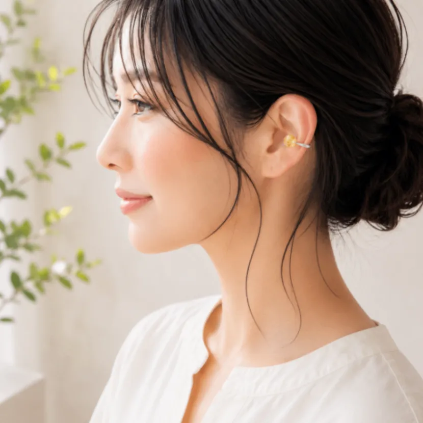 7月誕生石 ハニーシトリン 艶々天然石イヤーカフ 14kgf 選べる2色