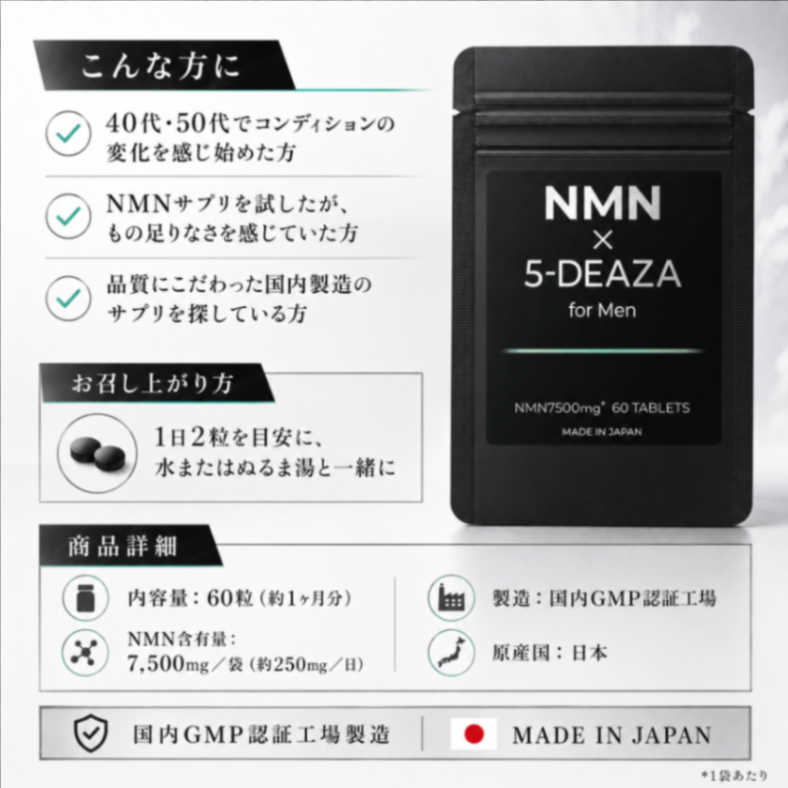 【3袋セット】NMN x 5-デアザフラビン for Men 男性向けサプリメント 5-deaza
