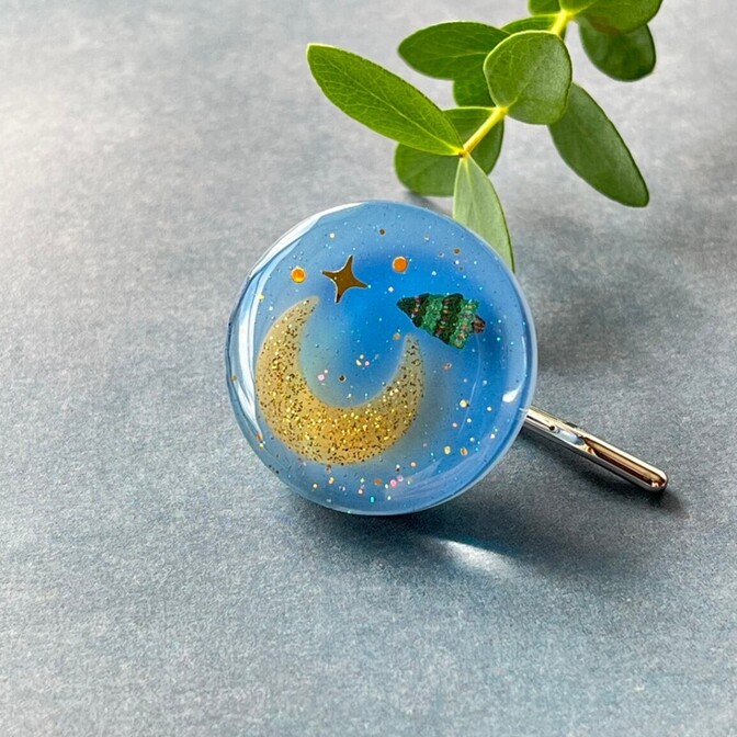 【ハンドメイド】ブルー　メルヘンカラー ポニーフック 〜星降る幻想のツリーナイト〜 