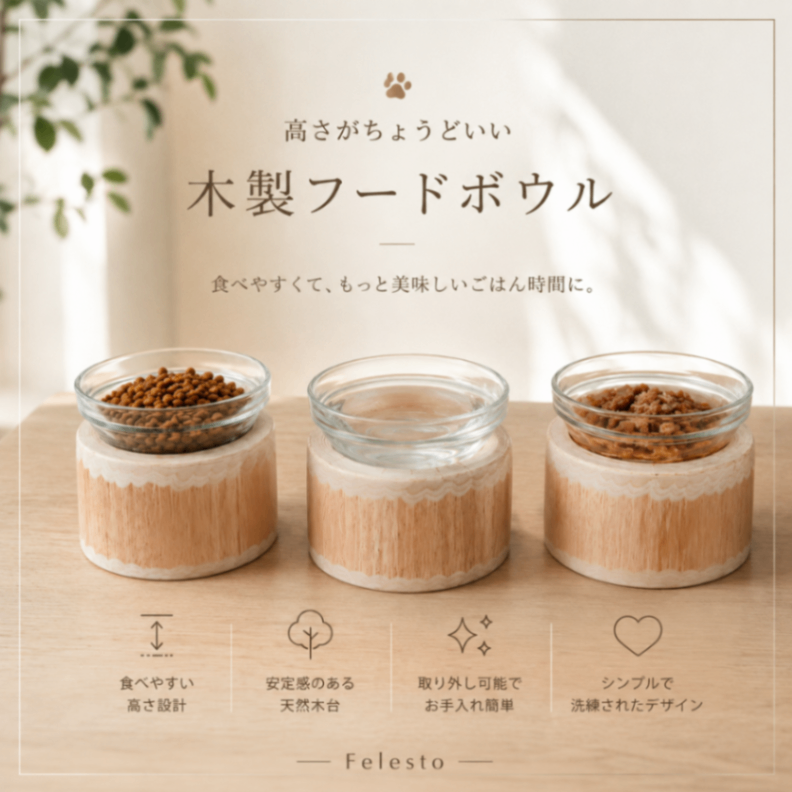 アート加工ヒノキ　ログボウル　ガラスボウル付　ペットテーブル　ごはん台　水入れ　フードボウル　餌台　