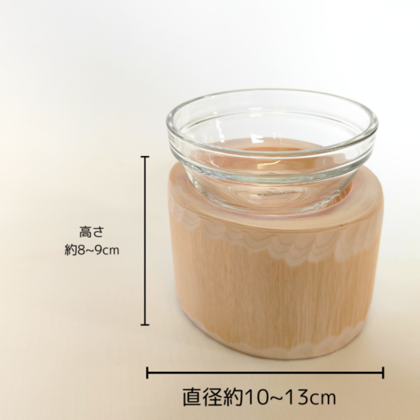 アート加工ヒノキ　ログボウル　ガラスボウル付　ペットテーブル　ごはん台　水入れ　フードボウル　餌台　