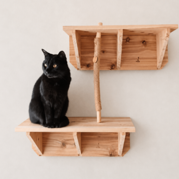 国産無垢材 キャットステップ 爪とぎ棒セット 壁付け 石膏ボード対応 猫用 キャットウォーク 木製 