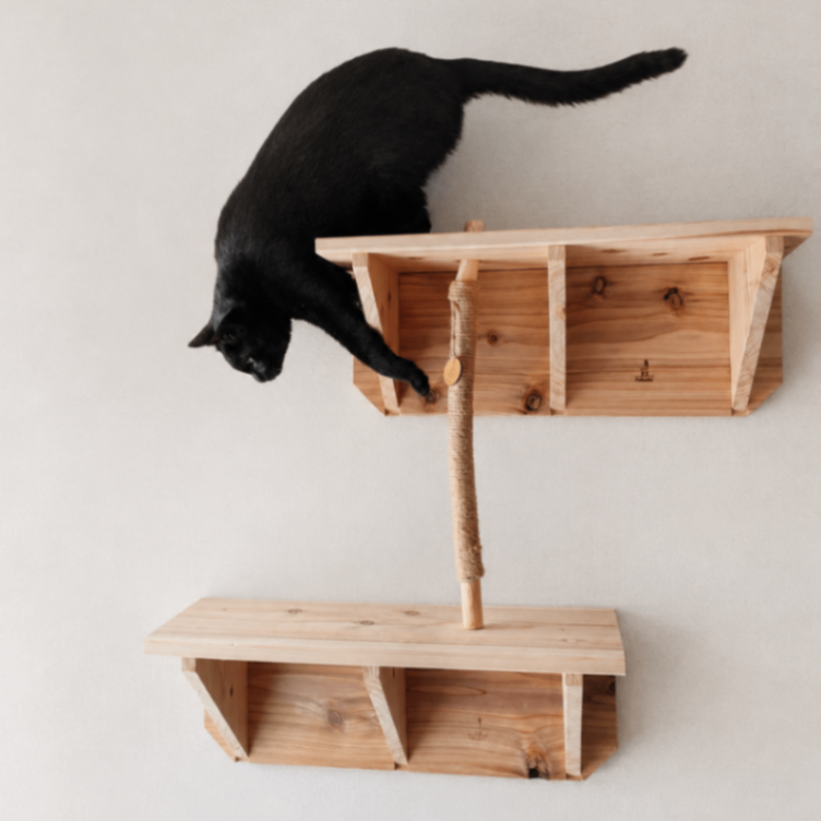 国産無垢材 キャットステップ 爪とぎ棒セット 壁付け 石膏ボード対応 猫用 キャットウォーク 木製 