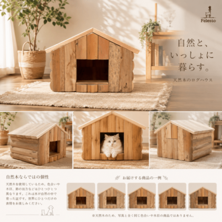 ペット用ログハウス　無垢材　職人仕上げ　多頭飼い　ペットハウス 木製 猫 犬 小型犬 