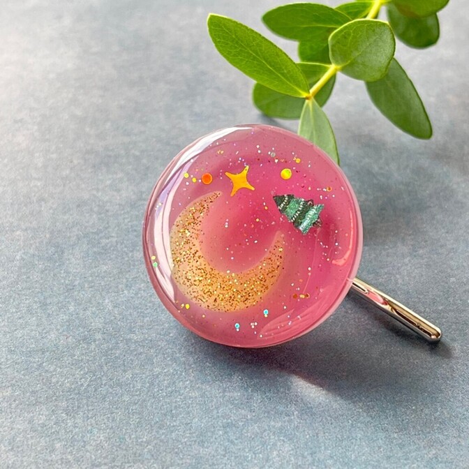 【ハンドメイド】ぶどう色　メルヘンカラー ポニーフック 〜星降る幻想のツリーナイト〜 