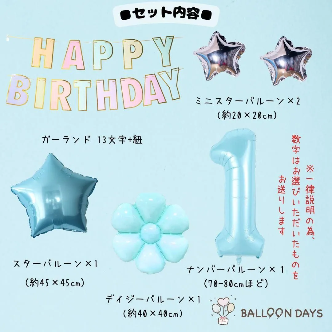 数字が選べる♪ ちいかわ はちわれ うさぎ パステルブルー 風船 誕生日 飾り付けセット バルーン
