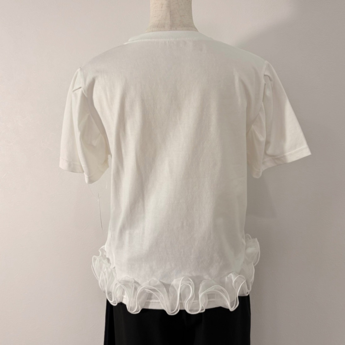 裾チュールフリル半袖Tシャツ ホワイト Mサイズ相当