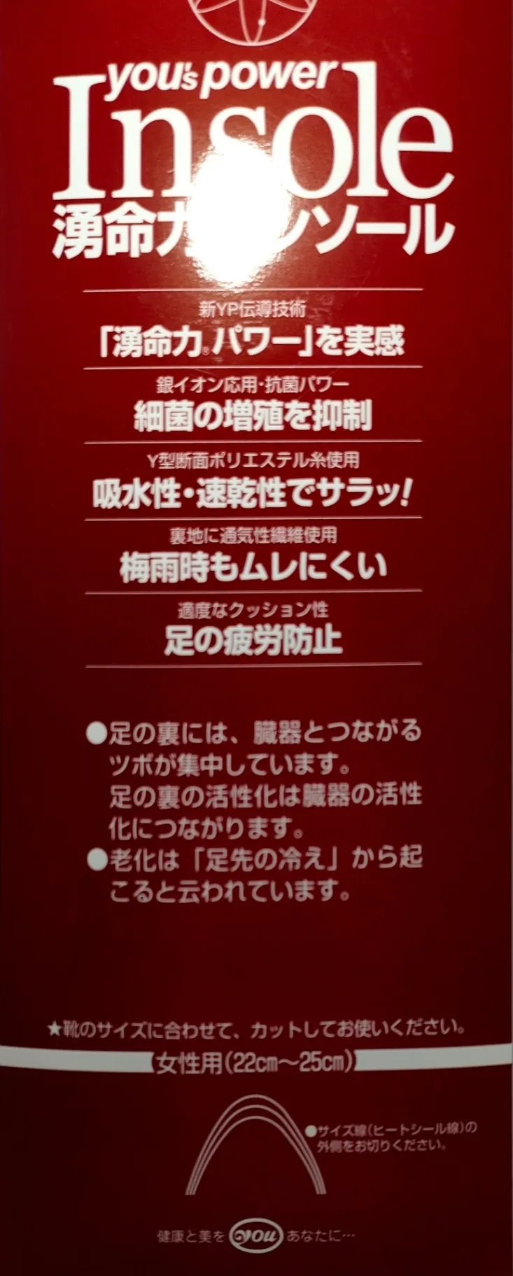 靴に入れるだけ【インソ－ル】女子用
疲労感やわらぐ
ムレにくい
抗菌パワー発揮
